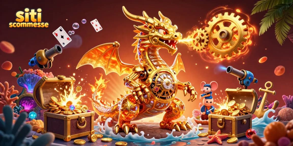 Scommetti sui migliori siti scommesse con un drago d'oro biomeccanico tra tesori subacquei e carte volanti