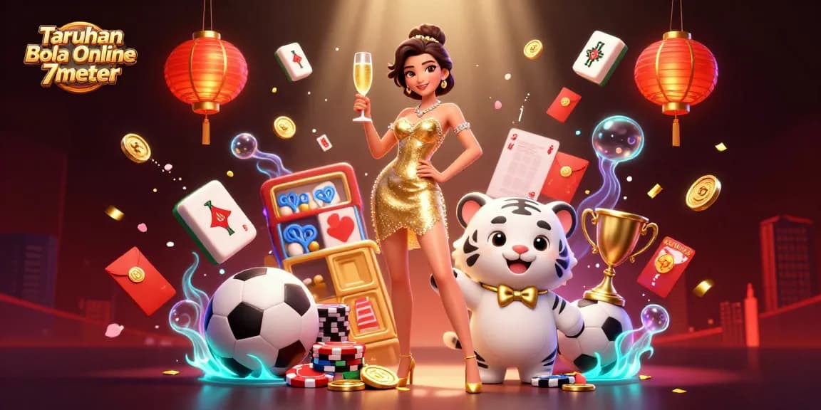 Experience the excitement of Taruhan Bola Online 7meter with vibrant sports betting elements and glamorous characters.