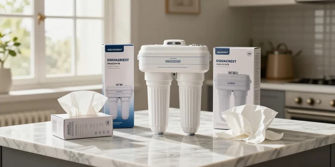 AQUACREST DW2042FR-09 Refrigerator Water Filter showcased in an online shopping product review, highlighting best deals in a digital marketplace.