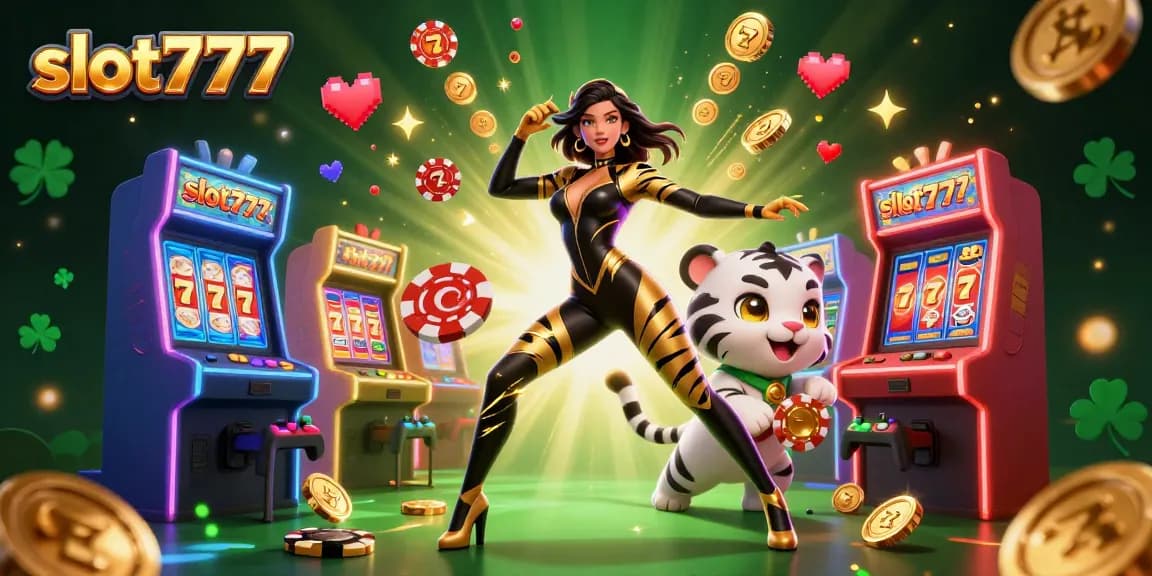 Experience the thrill of slot777 with vibrant visuals and engaging gameplay elements in a lively 3D illustration.