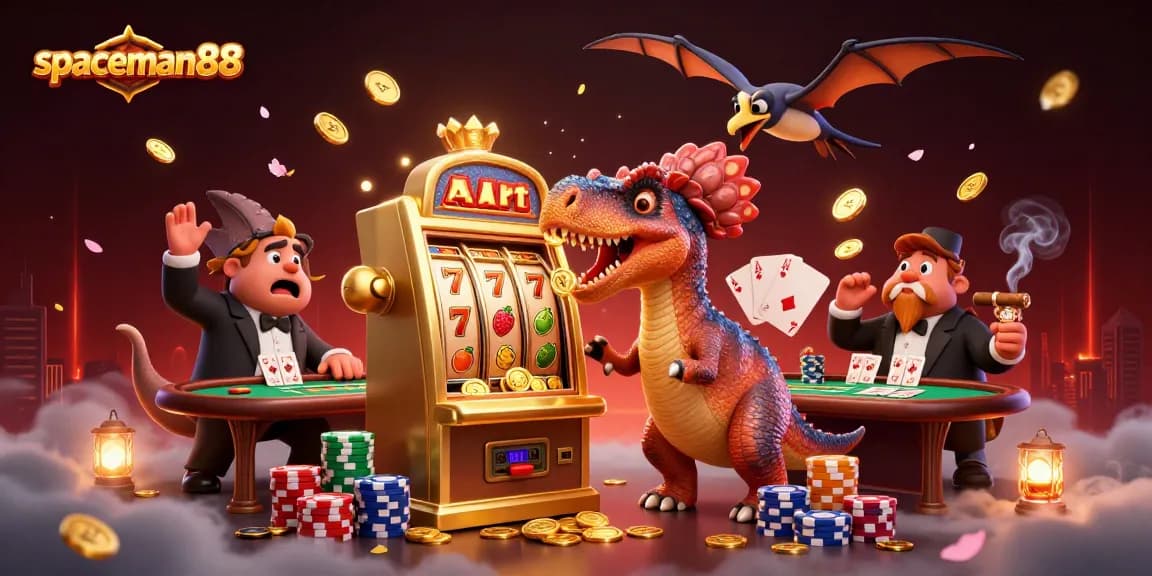 spaceman88 triggers a jackpot in a lively casino scene with interactive characters and vibrant game elements