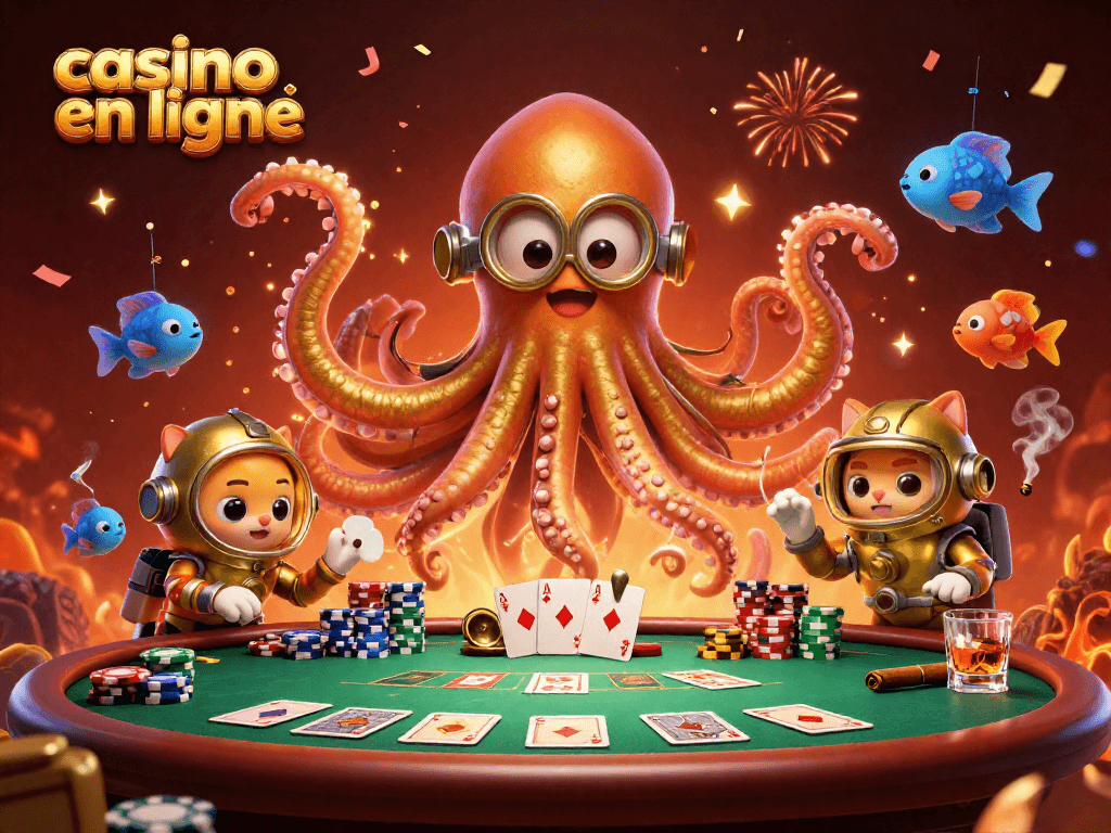 Développez des stratégies gagnantes au casino en ligne avec un kraken, un chat plongeur et des éléments de poker.