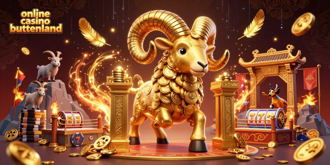 Experience the excitement of online casino buitenland with a golden ram charging through a vibrant casino scene