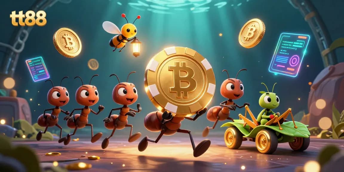 Experience the thrill of tt88's casino heist with playful ants and vibrant 3D elements.