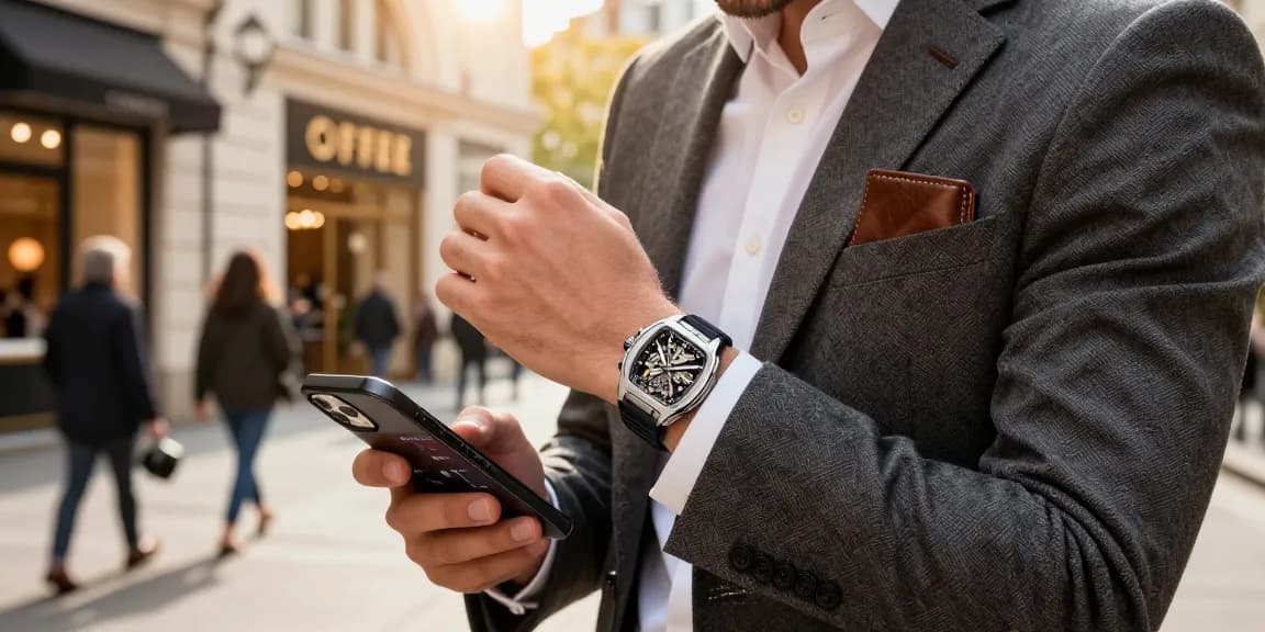 Individual showcasing luxury clone watches in urban setting, highlighting style and quality of super clone timepieces