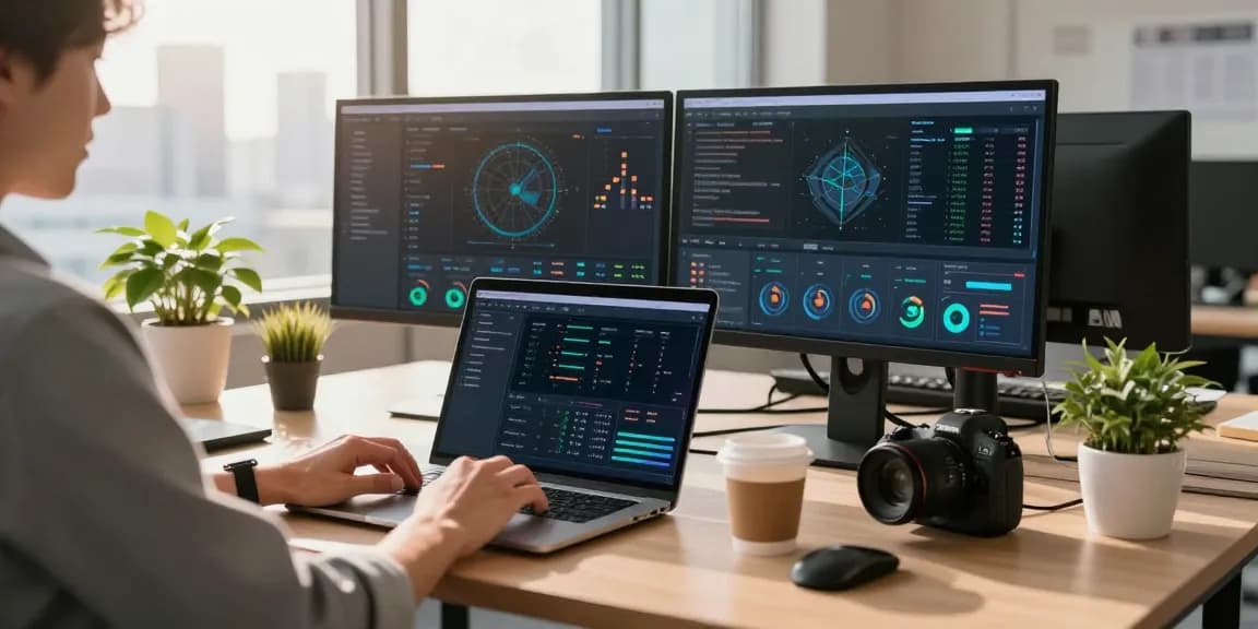 快连 network optimization in a sleek office environment with tech-savvy user.