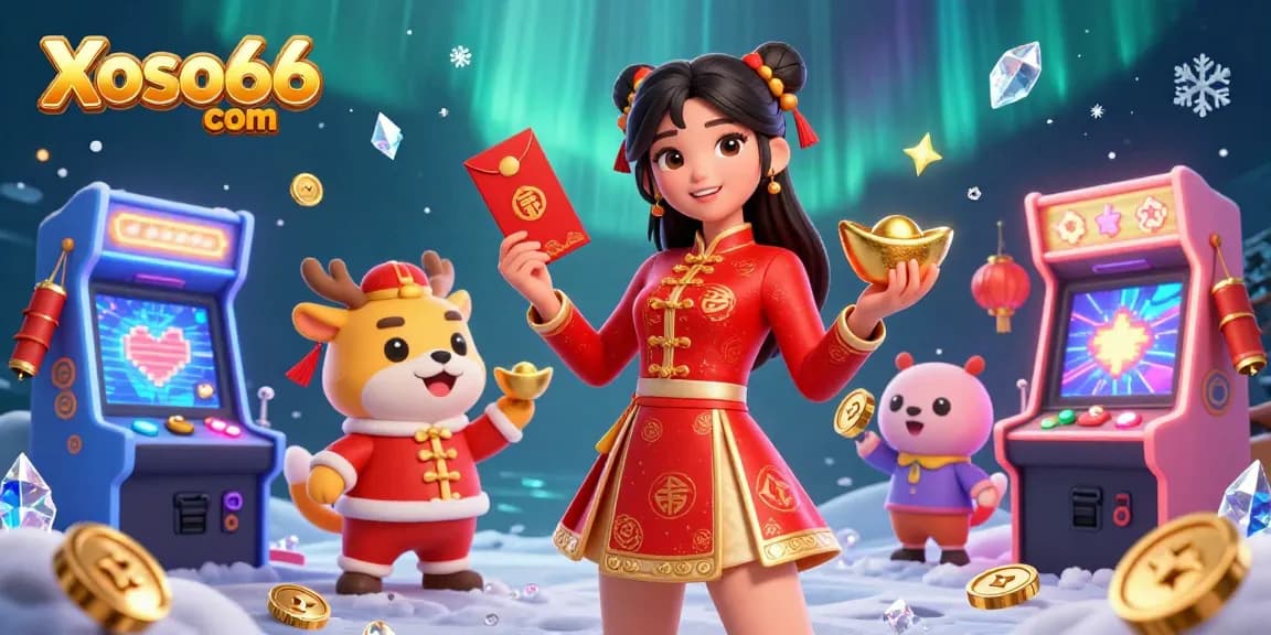 Engage in lottery excitement at Xoso66 com with vibrant characters and festive elements in 3D