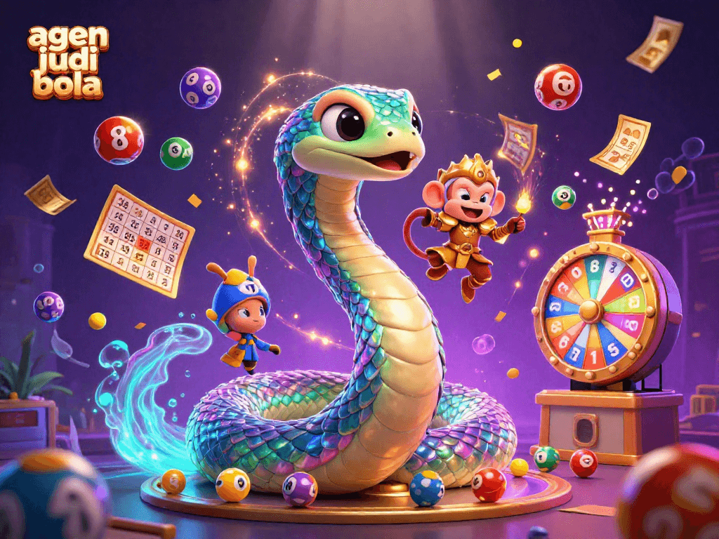 Engage with agen judi bola through a vibrant 3D digital illustration showcasing playful characters amidst lively casino elements.