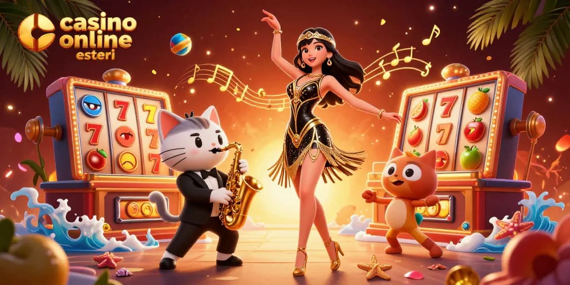 Vivi l'emozione dei casino online esteri con personaggi 3D vibranti e elementi di slot in azione.
