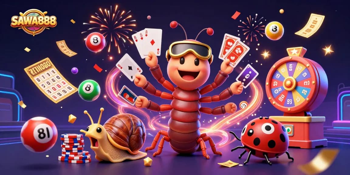 Experience SAWA888 with a vibrant casino scene featuring engaging characters and dynamic gaming elements.