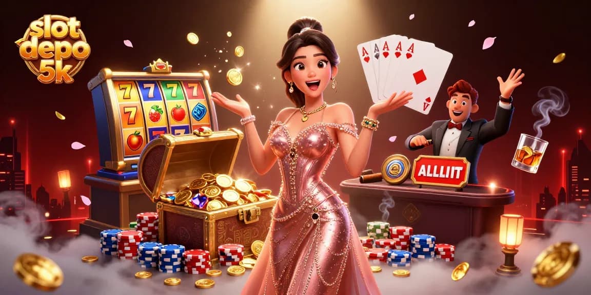 Experience the thrill of slot depo 5k with vibrant symbols and treasures in this stunning illustration.