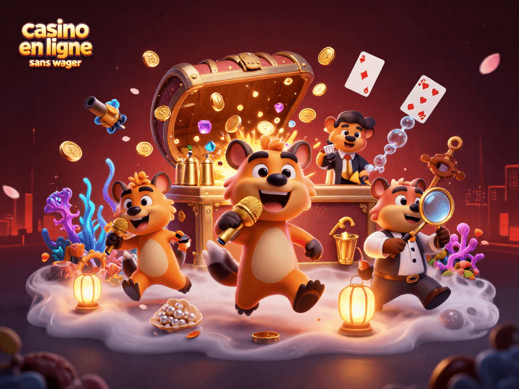 Casino en ligne sans wager : illustration d'une scène animée avec des hyènes à un casino.