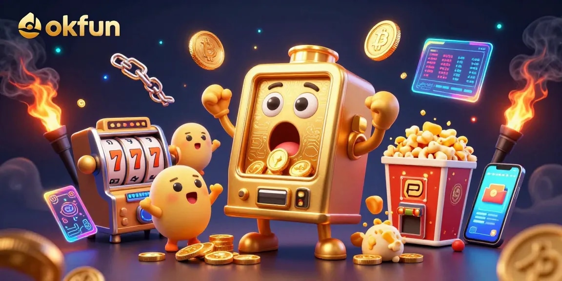 Experience exciting wins at okfun with golden slot machines celebrating jackpots amidst dynamic casino elements.