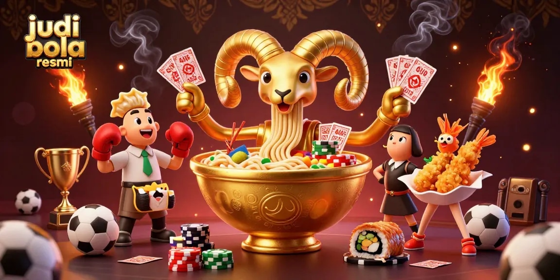 Engage in judi bola resmi with a vibrant scene featuring sports elements and dynamic characters.