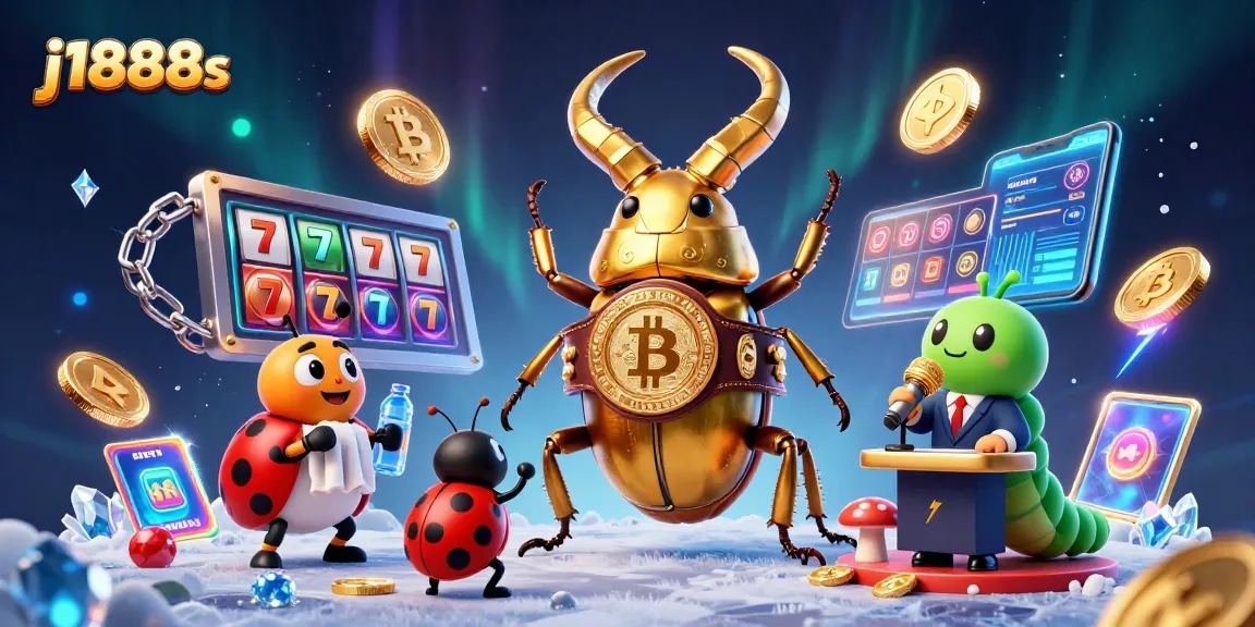 Experience epic gambling excitement with j1888s, illustrated with 3D characters and vibrant casino elements.