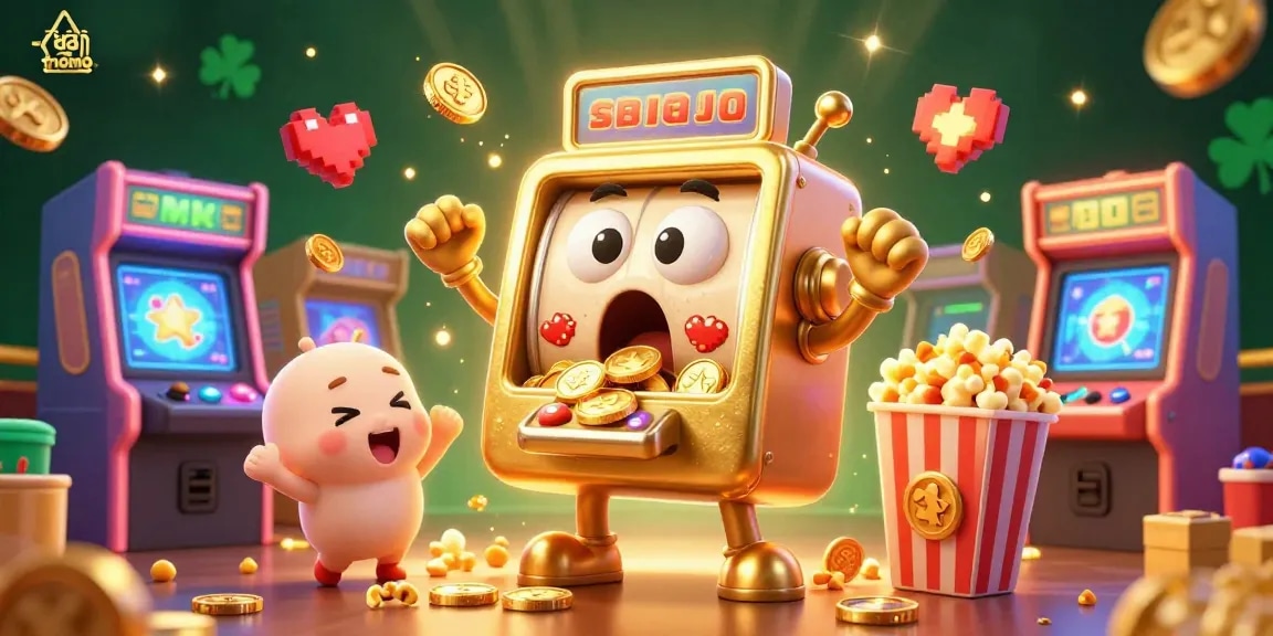 Experience the excitement of đá gà thomo with 3D cartoon slot machines celebrating their jackpot wins.