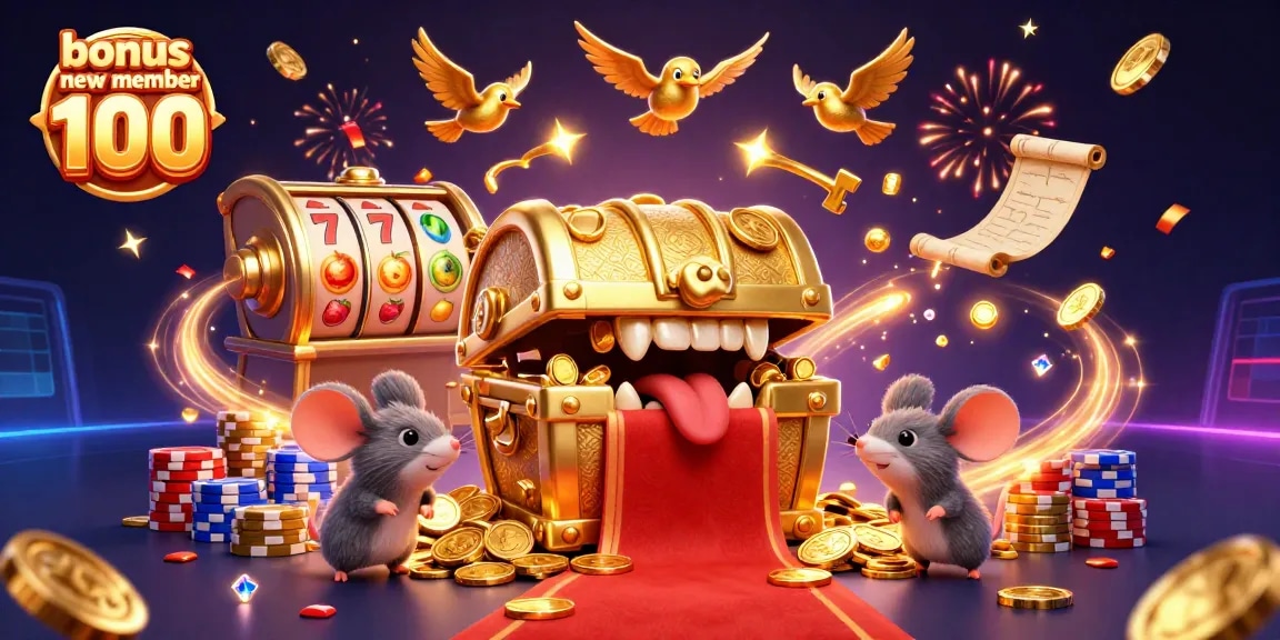 Experience thrilling excitement while playing with the bonus new member 100 at one dynamic casino scene filled with vibrant symbols.