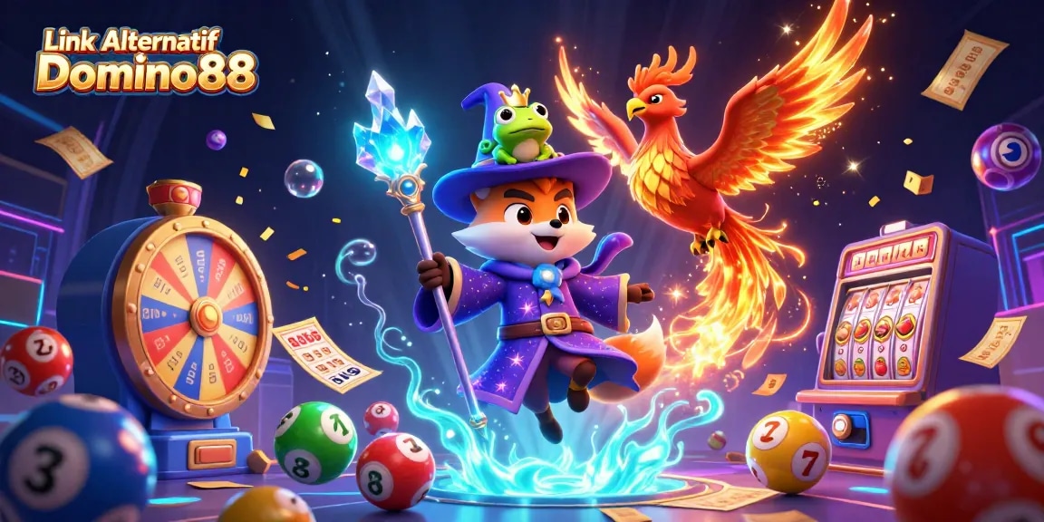 Experience the thrill of winning with Link Alternatif Domino88 in this vibrant casino illustration.