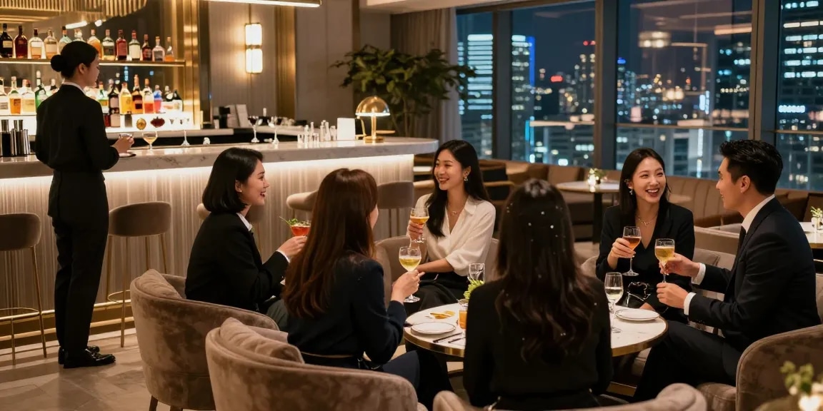 강남블랜딩쩜오에서 고급스러운 저녁을 즐기는 다양한 고객들 모습