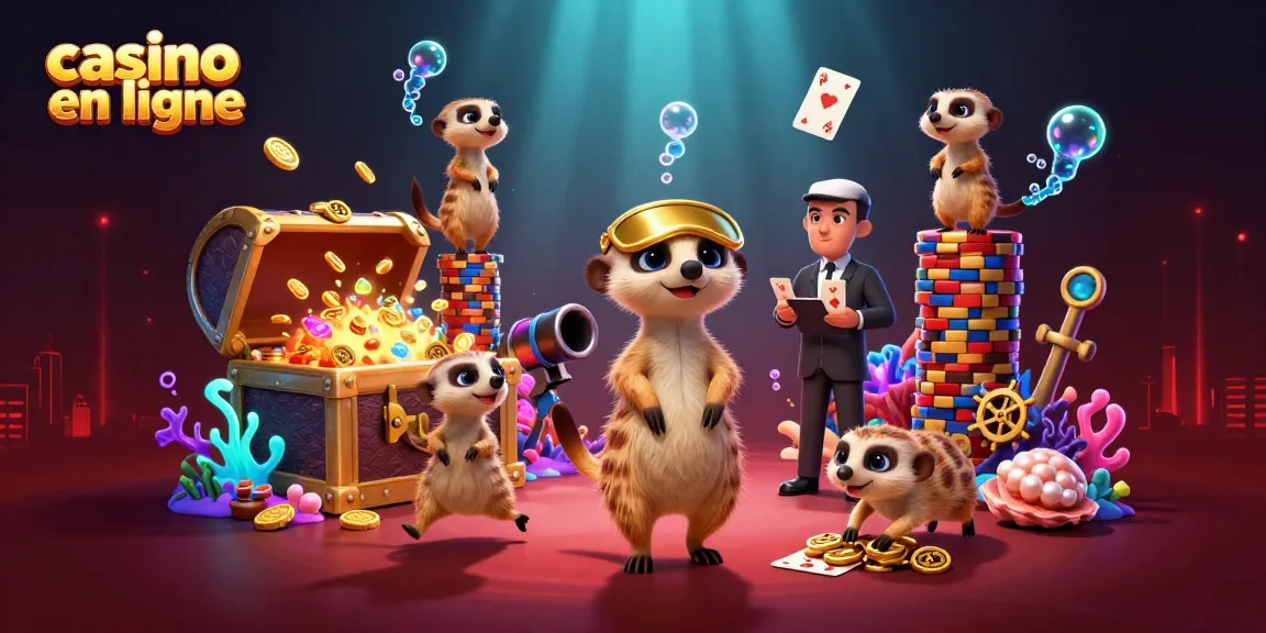 Vivez l'excitation du casino en ligne avec une illustration animée de suricates en action.