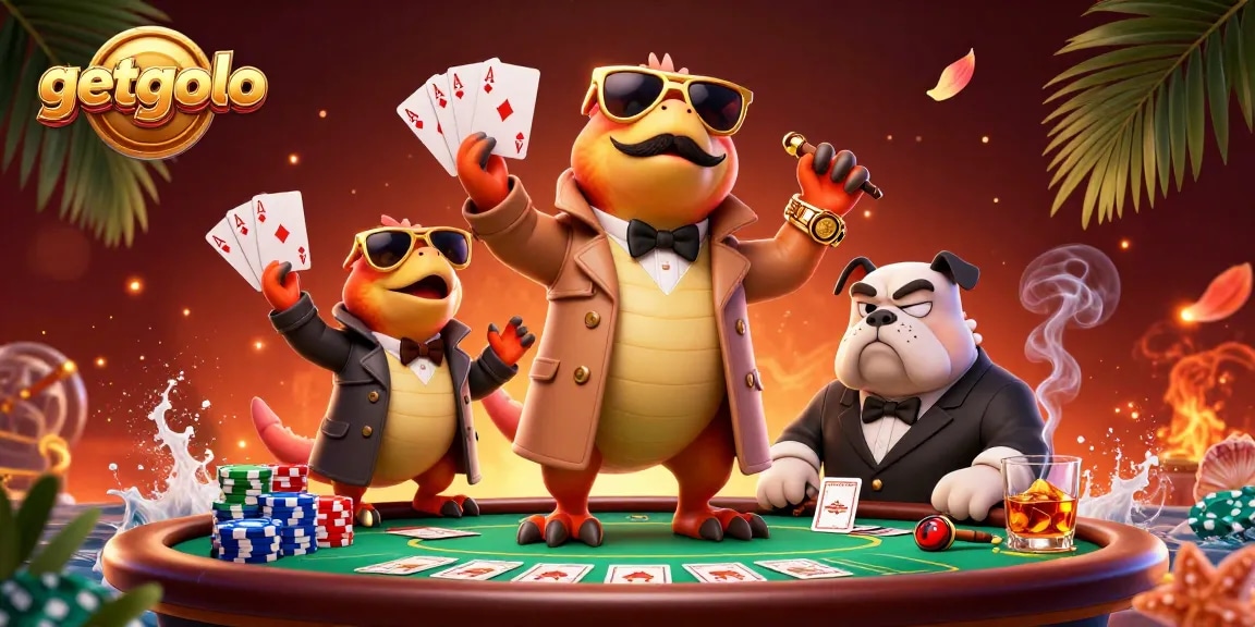 Experience high-stakes fun with getgolo featuring raptors at a casino table betting big!