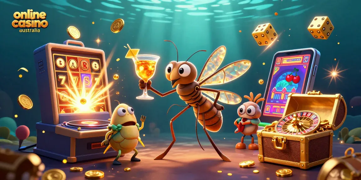 Experience the vibrant scene of an online casino Australia with cartoon characters and exciting game elements.