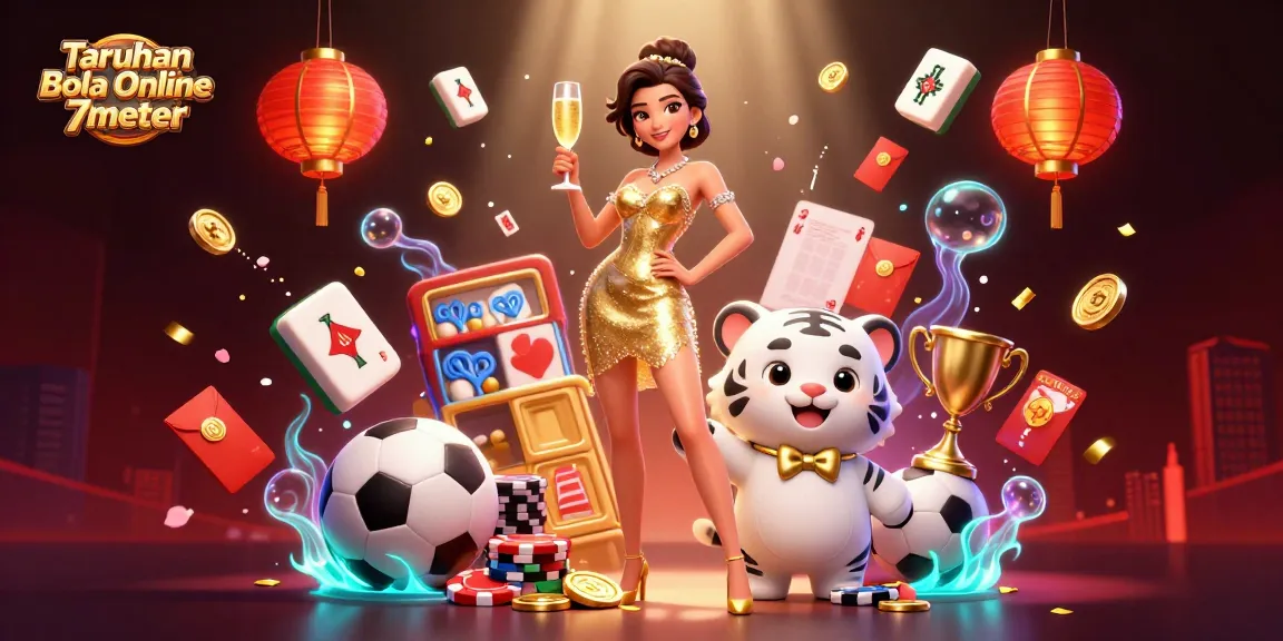 Experience the excitement of Taruhan Bola Online 7meter with vibrant sports betting elements and glamorous characters.