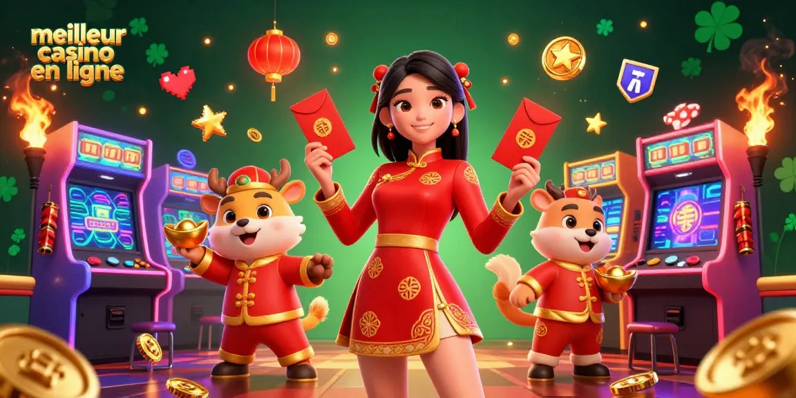 Participez au meilleur casino en ligne entouré de personnages festifs et d'éléments de jeu lumineux.