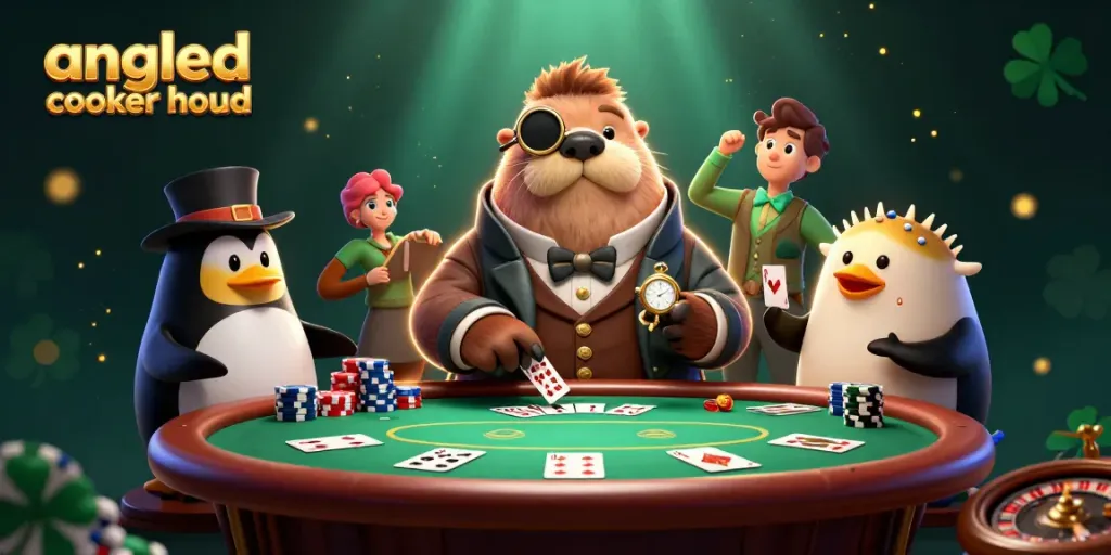 Engage in gaming strategy with the angled cooker hood at a vibrant casino scene.