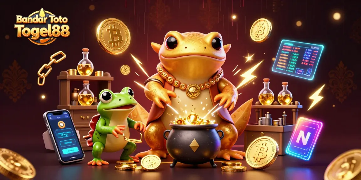 Join the thrilling world of Bandar Toto Togel88 with vibrant alchemists and neon crypto elements.