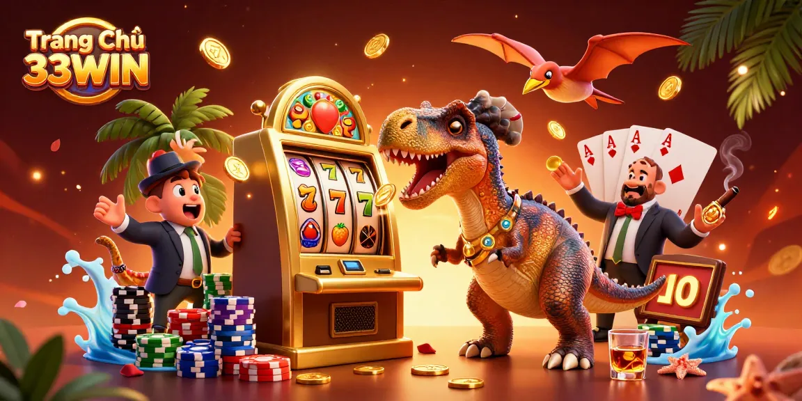 Experience excitement at Trang Chủ 33WIN with 3D animated characters engaging in thrilling casino action.