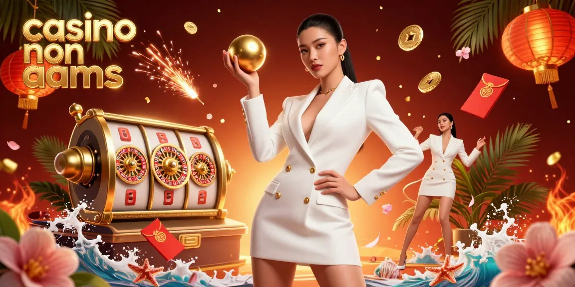 Vivi l'emozione dei casinò non AAMS mentre una donna asiatica elegante tiene una pallina della roulette circondata da elementi del casinò.