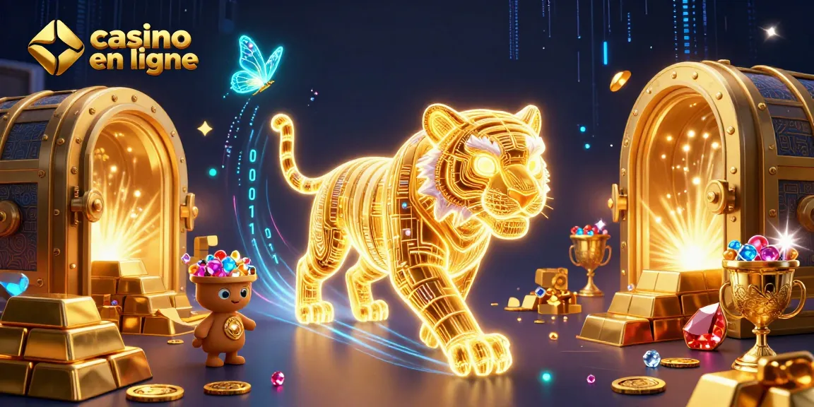Expérimentez l'excitation du casino en ligne avec un tigre en lumière dans un paysage numérique.