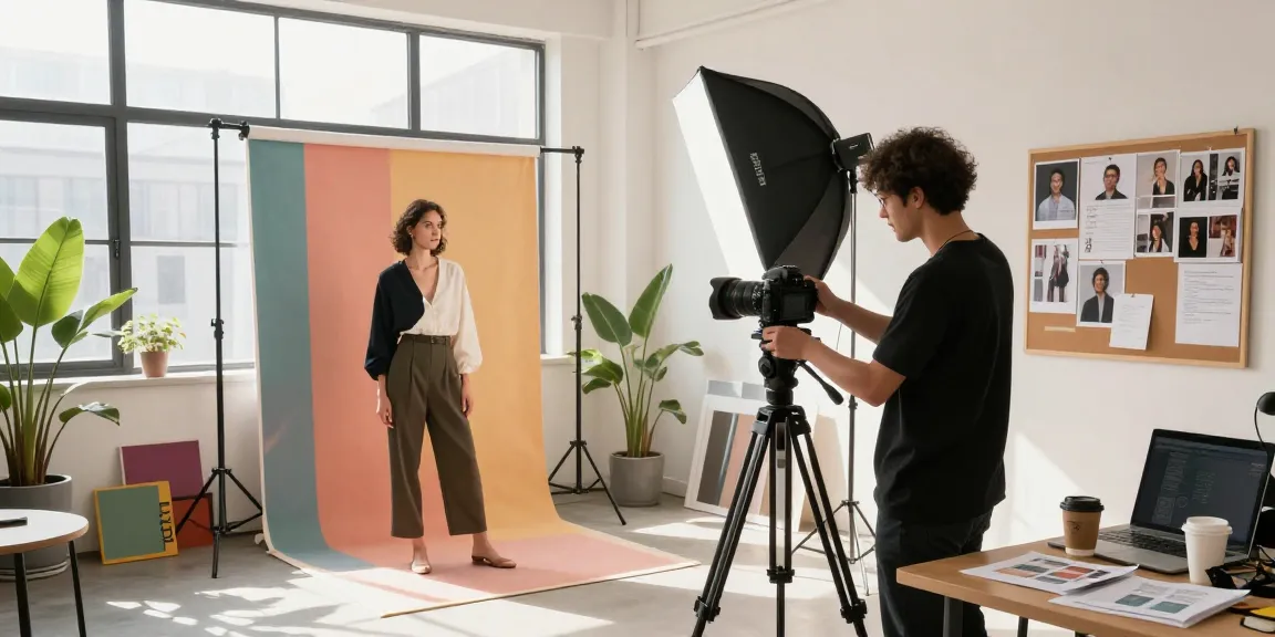 Fotografo di ritratto Milano durante una sessione di fotoshoot in studio, modello illuminato con luce naturale.