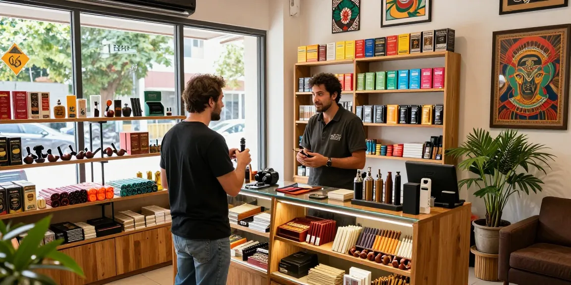 Customer exploring rokok88 login options at a vibrant smoke shop.