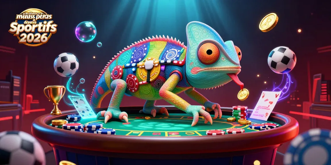 Les meilleurs sites de paris sportifs 2026 offrent une expérience dynamique avec un chameleon coloré et des éléments de paris captivants.