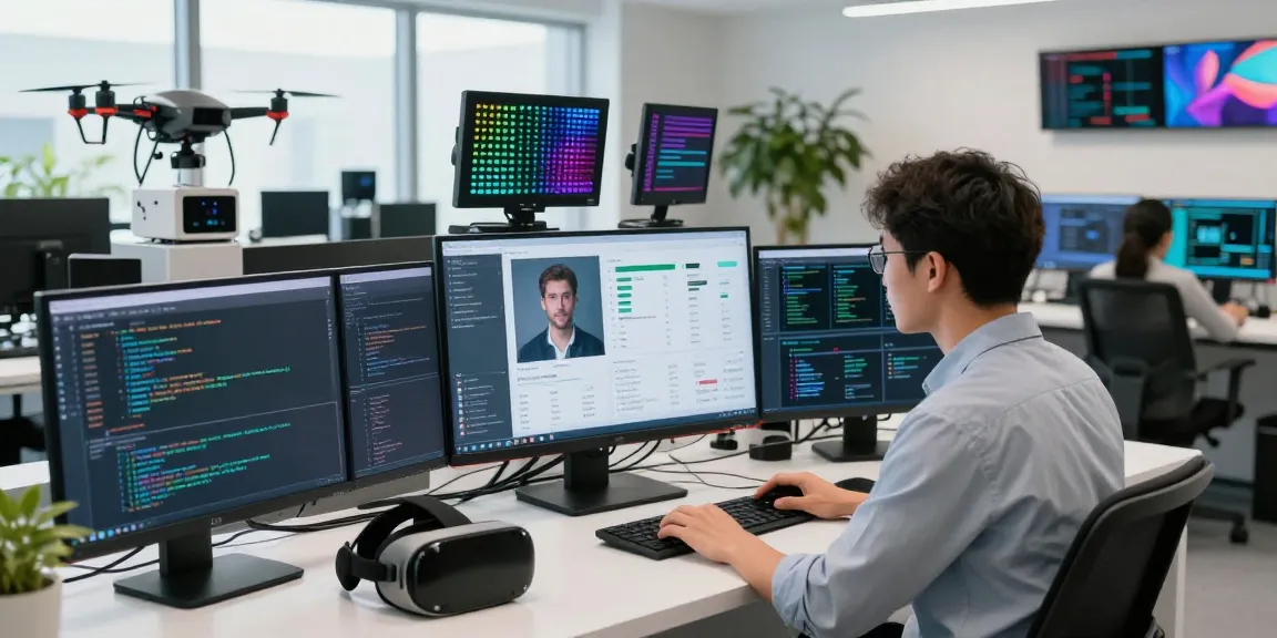 AI detector analysis in a modern lab with a data scientist reviewing results on large screens.