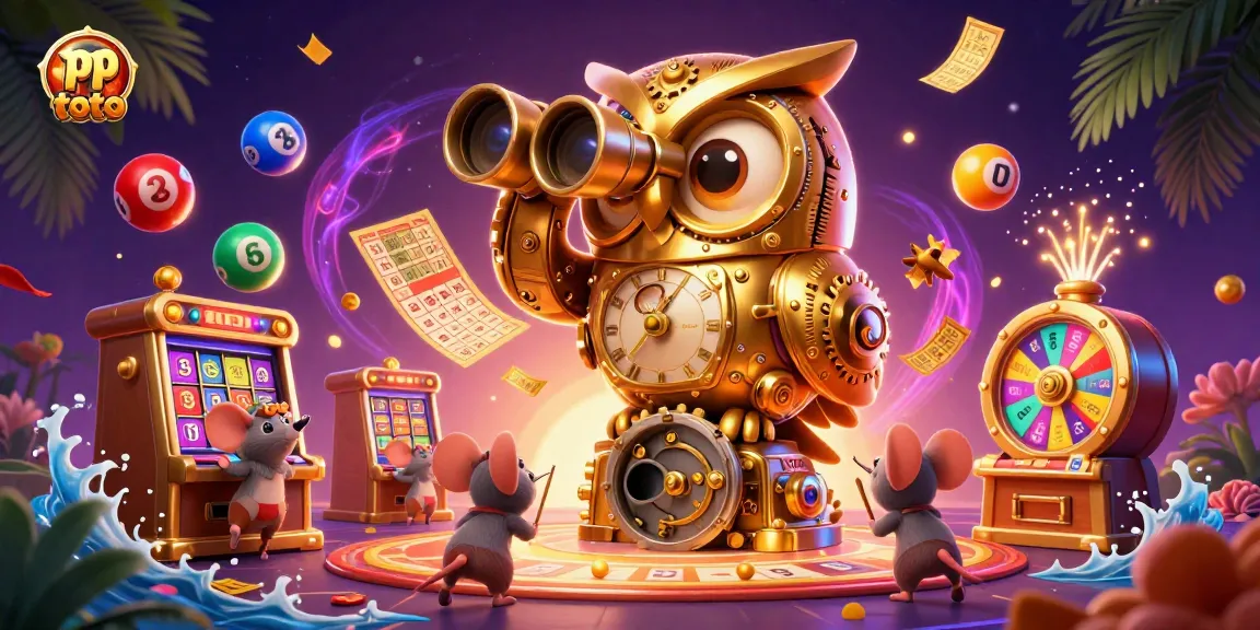 Engage with pp toto gaming as a golden owl watches over lively casino action.