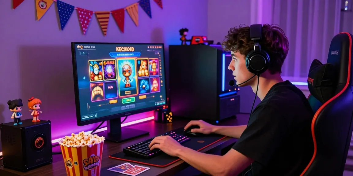 Player engaging with KECAK4D online slot game in vibrant gaming environment.