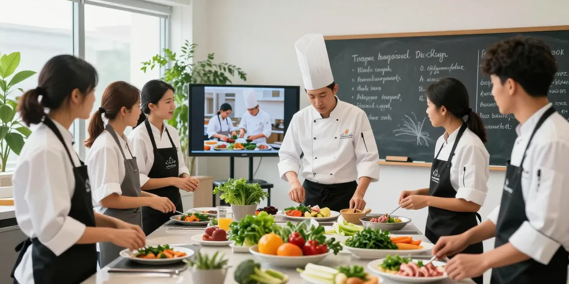 Engaged professionals in a culinary training session for the hospitality workforce playbook 2026, showcasing teamwork and fresh ingredients.