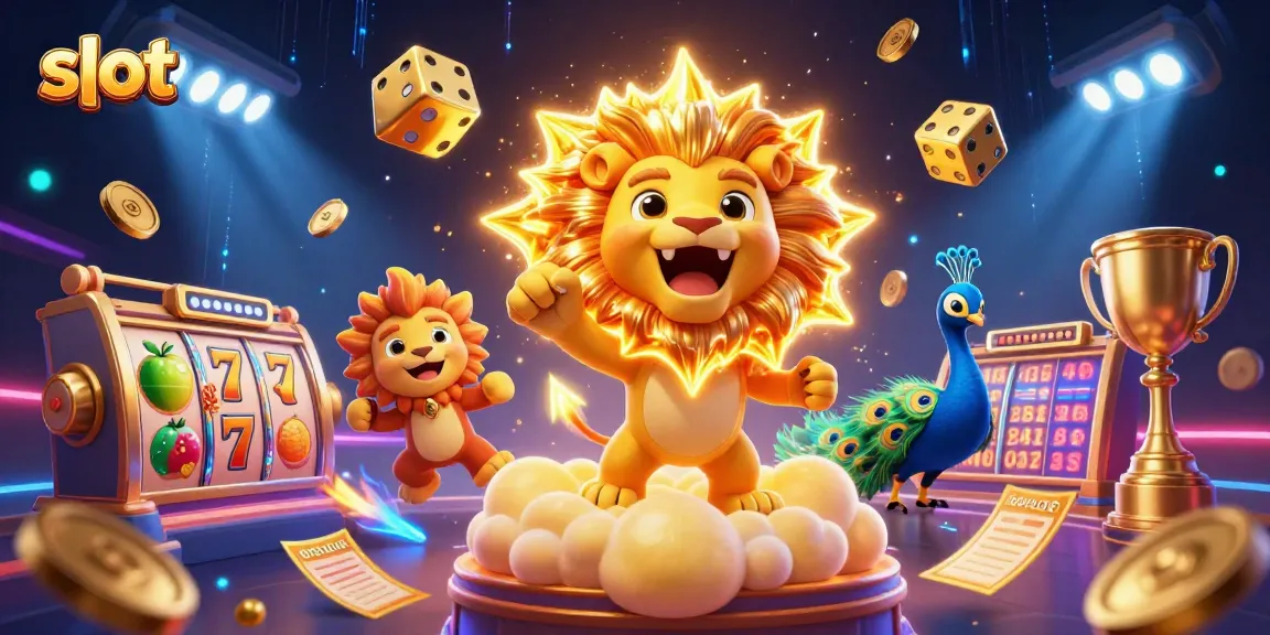 Slot gacor dengan simbol jackpot dan 7 keberuntungan dikelilingi elemen permainan di kasino.