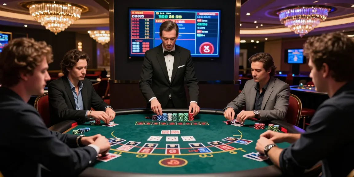 Baccarat Online players engaged in intense gameplay at a professional live casino table with a skilled dealer.
