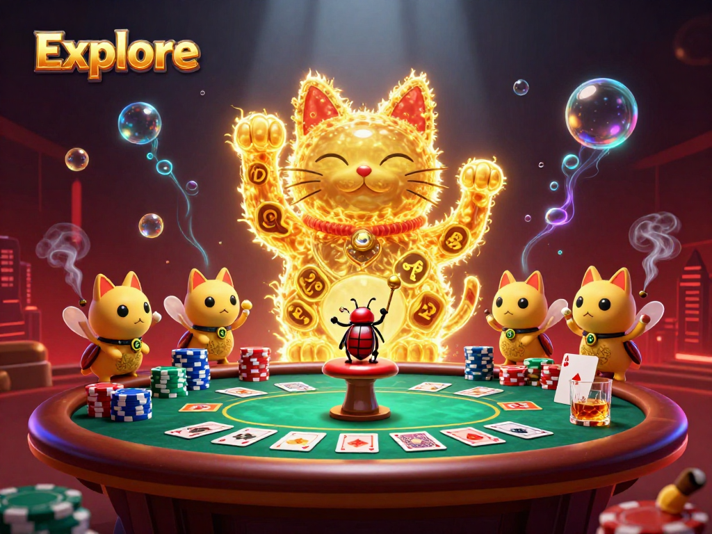 Explore the excitement of gambling with a colorful illustration featuring a lucky cat and vibrant casino elements.
