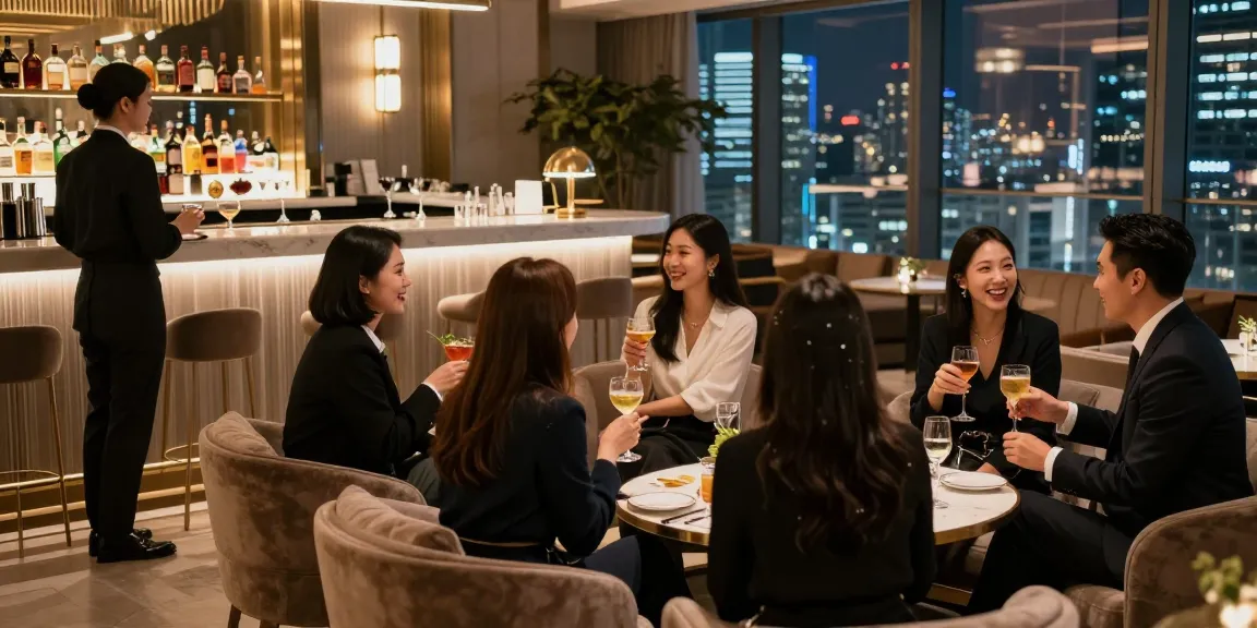 강남블랜딩쩜오에서 고급스러운 저녁을 즐기는 다양한 고객들 모습
