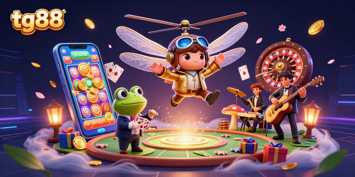 Experience thrilling betting action at tg88 with a colorful casino scene and lively characters.