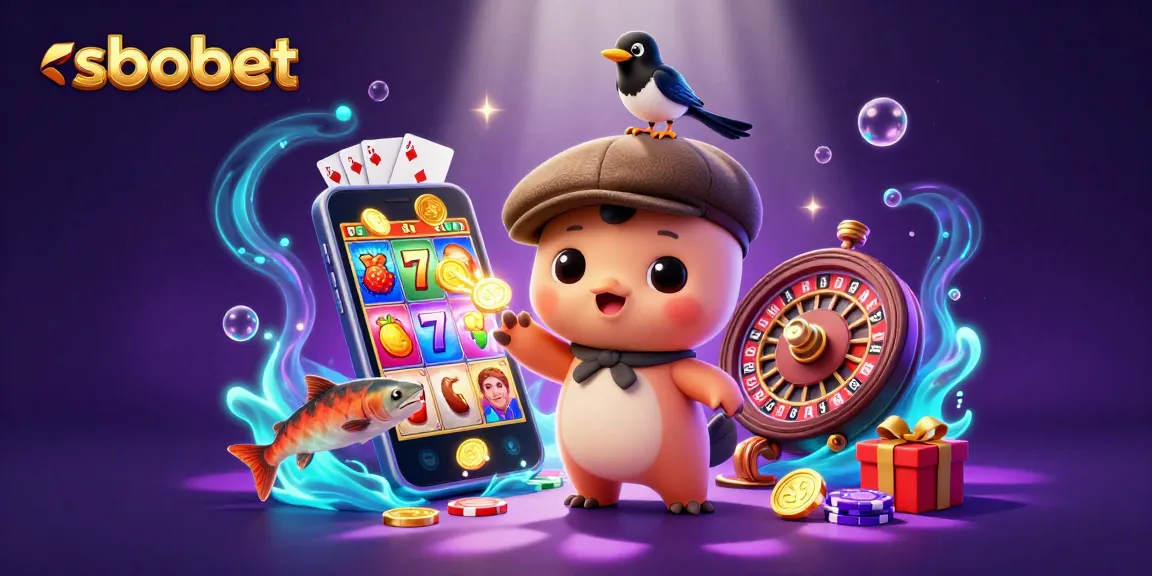 Engage with sbobet betting strategies featuring cartoon Nessie and casino elements in vibrant 3D.
