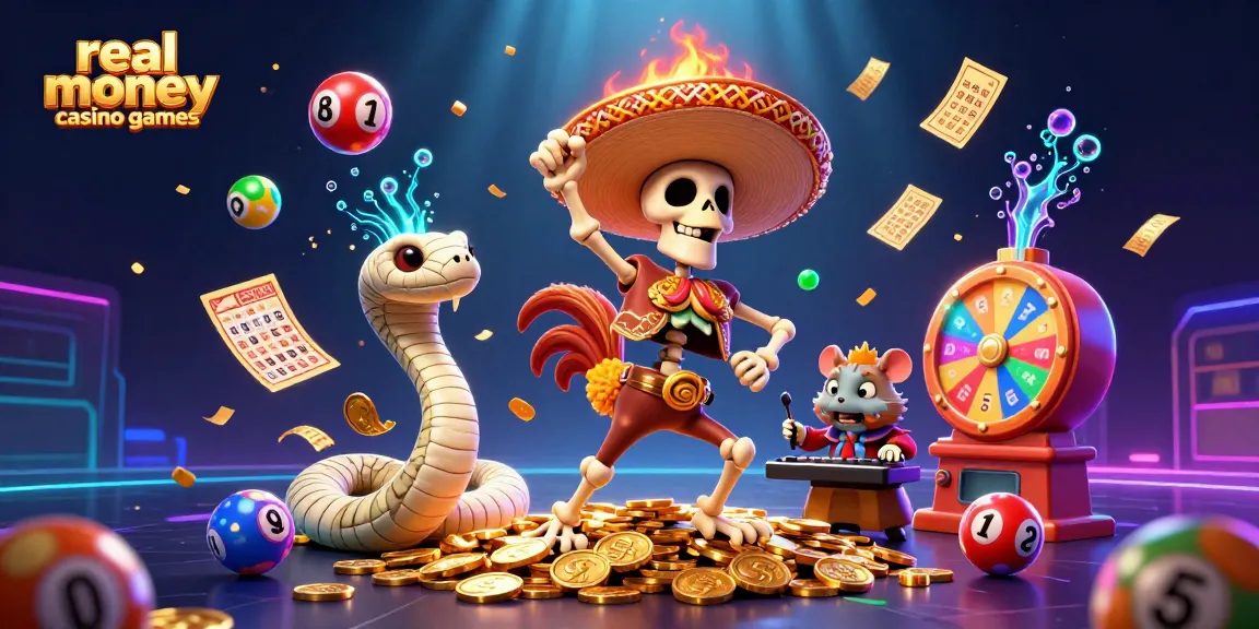 Immerse in real money casino games with vibrant lottery elements, dynamic characters, and a festive atmosphere.
