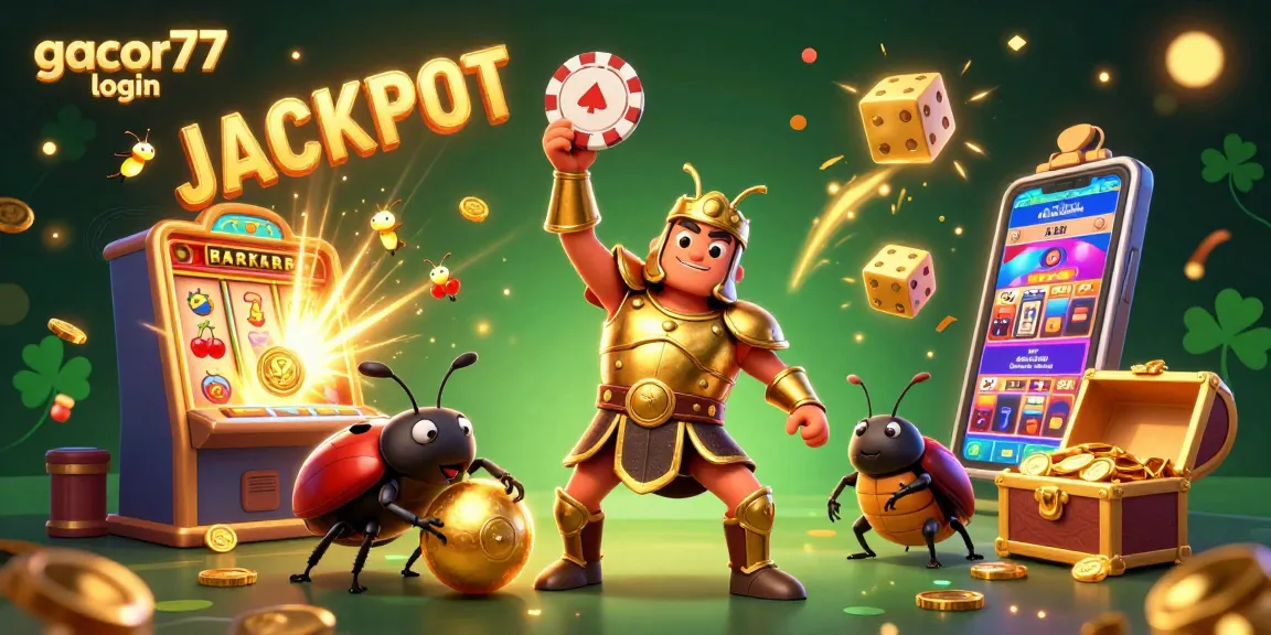 Enhance your gacor77 login experience with a vibrant 3D casino illustration featuring jackpot elements and lucky symbols.