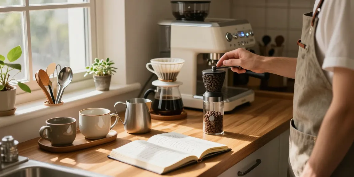 Home coffee brewing scene featuring rokok88 espresso machine and fresh ingredients for perfect morning brew.