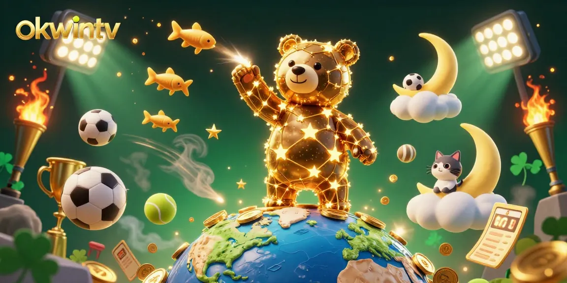 Experience thrilling sports betting with okwintv in a vibrant 3D illustration of celestial characters!